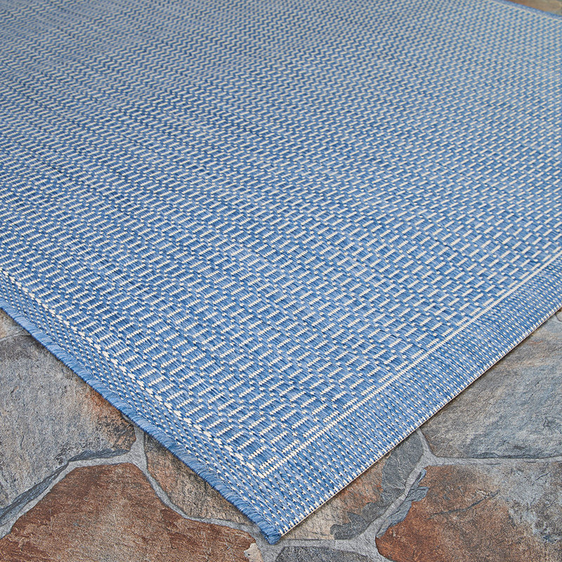 Sania Flatweave Indoor Outdoor Area Rug, Rectangle 8'6" x 13', Ivory / Blue