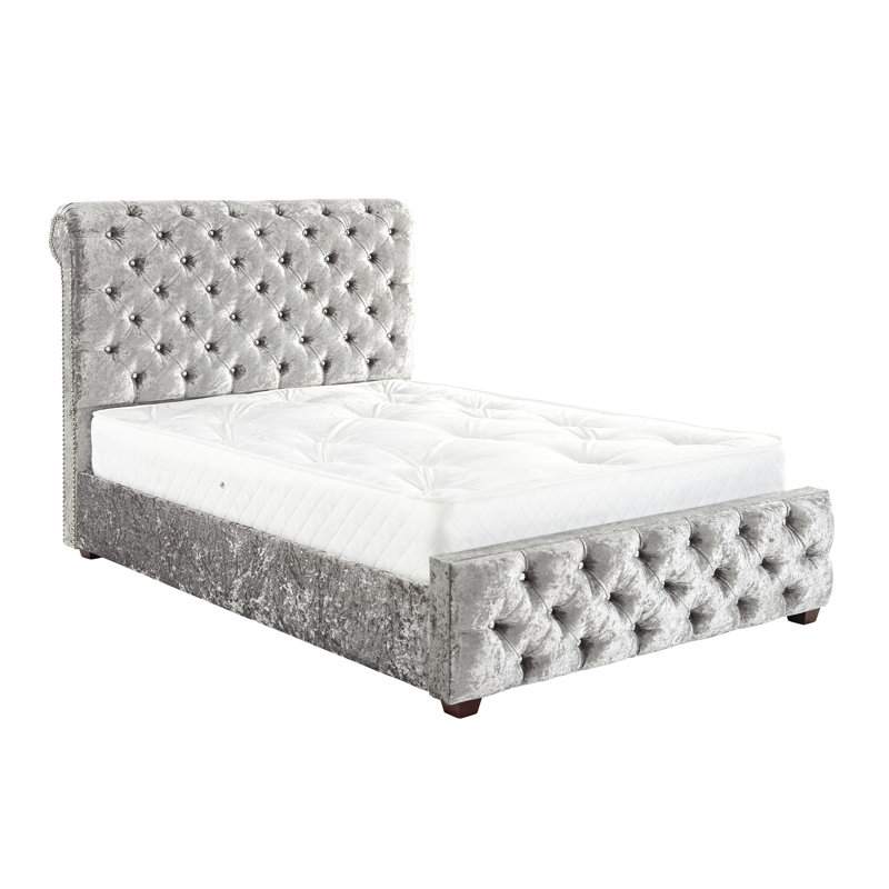 Joel Upholstered Bed, Double (4'6), Bling Pewter