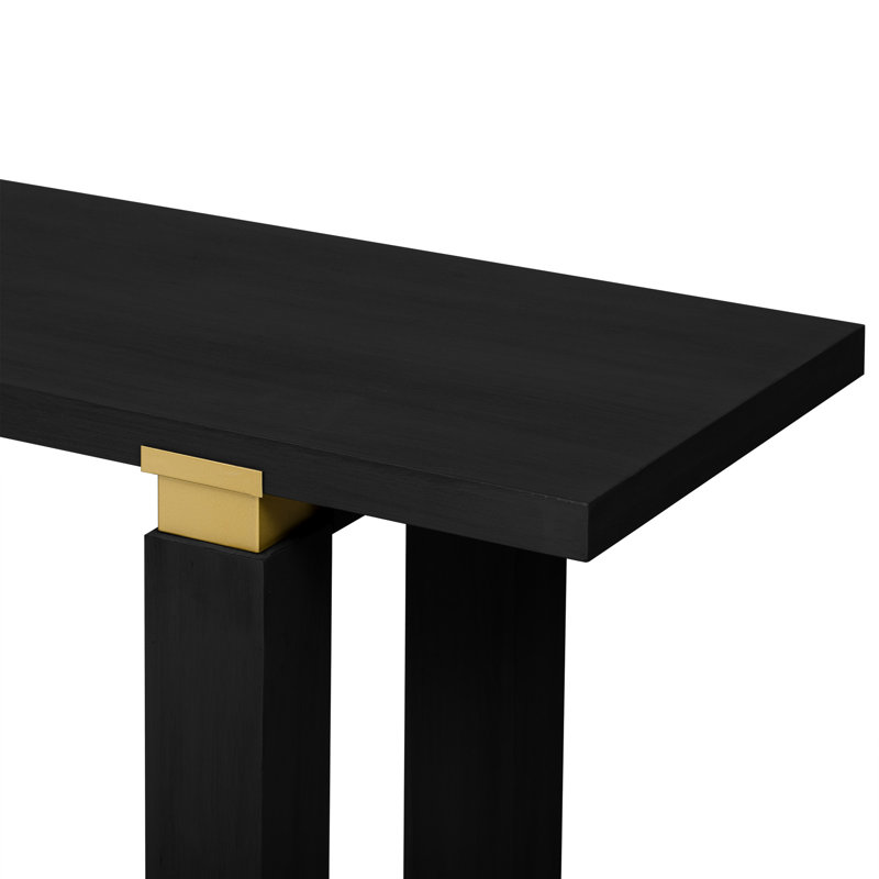 Modern Entryway Table With Industrial Metal Accents, Pine Legs, And Tabletop - Black U-Style Console Geometric Tabletop, Open Shelf For Hallway Gray