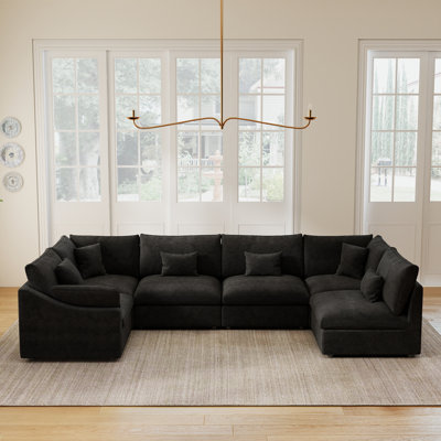 Canapé modulaire symétrique en chenille à 6 places en chenille
