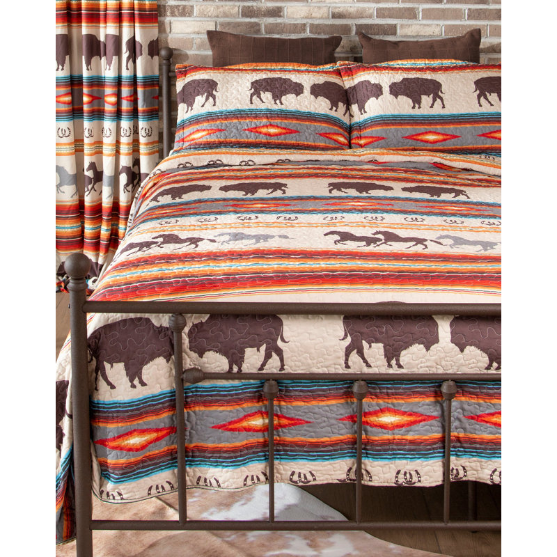 Western Stripe Brown Microfiber Queen Quilt Set