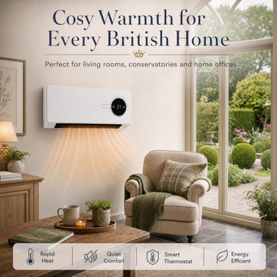 2000W Wall Mounted Ceramic Heater with Remote & Capacitive Display, Quiet PTC Space Heater for Bedroom Office, White