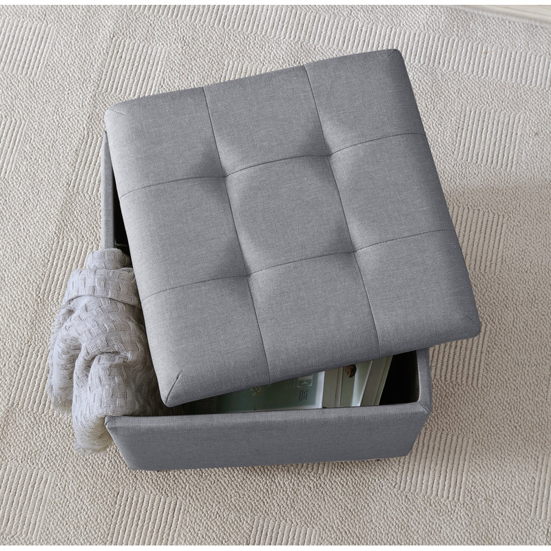 Upholstered Ottoman, Gray Linen Blend