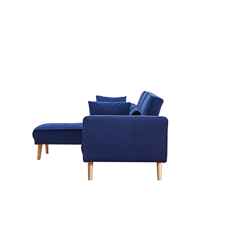 Canapé modulaire rembourré 3 pièces Amirea, Gauche, Velours bleu