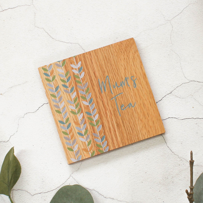 Personalised Mums Drink Coaster, Oak, Yes