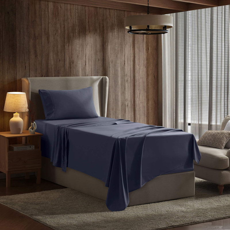 Hotel Collection Soft Breathable Bed Sheet Set with Deep Pocket Fitted Sheet, Navy Blue, Twin XL
