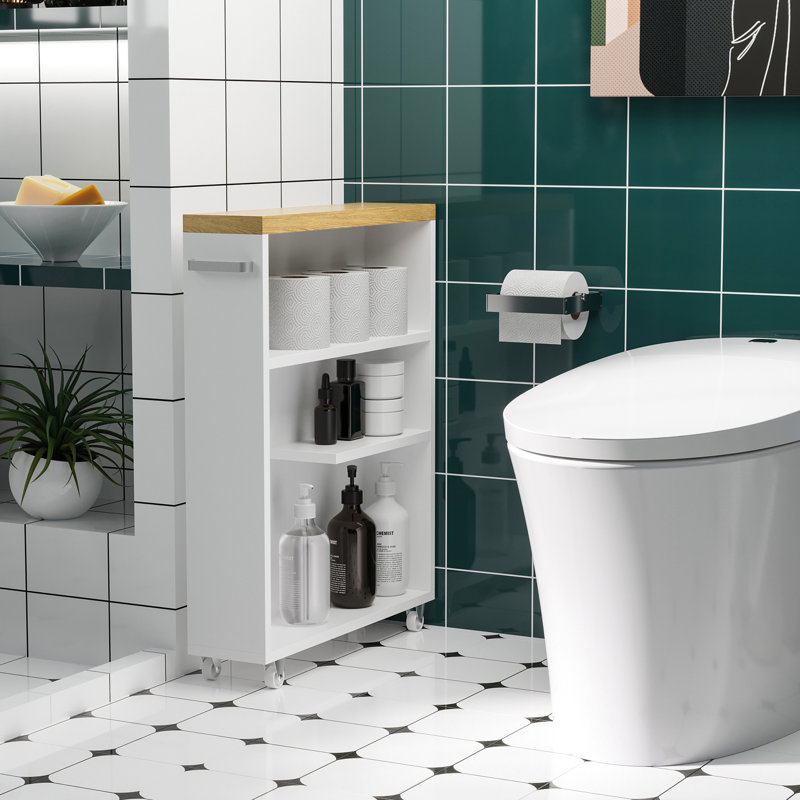 White Slim Bathroom Cart With Storage Space And Wheels - Convenient For Organization Shelving Unit Keep Your Tidy Organized