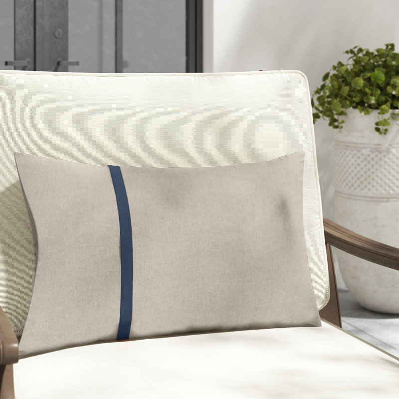 Quincy Striped Outdoor Reversible Throw Pillow, 13" x 20", Navy/Silver 