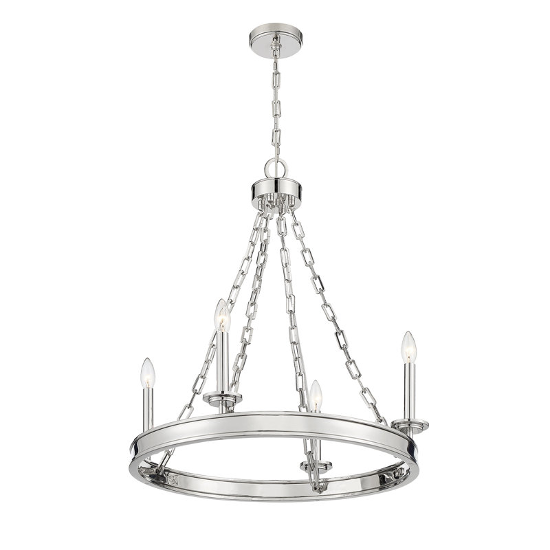 Hanae 4 - Light Dimmable Wagon Wheel Chandelier, Polished Nickel