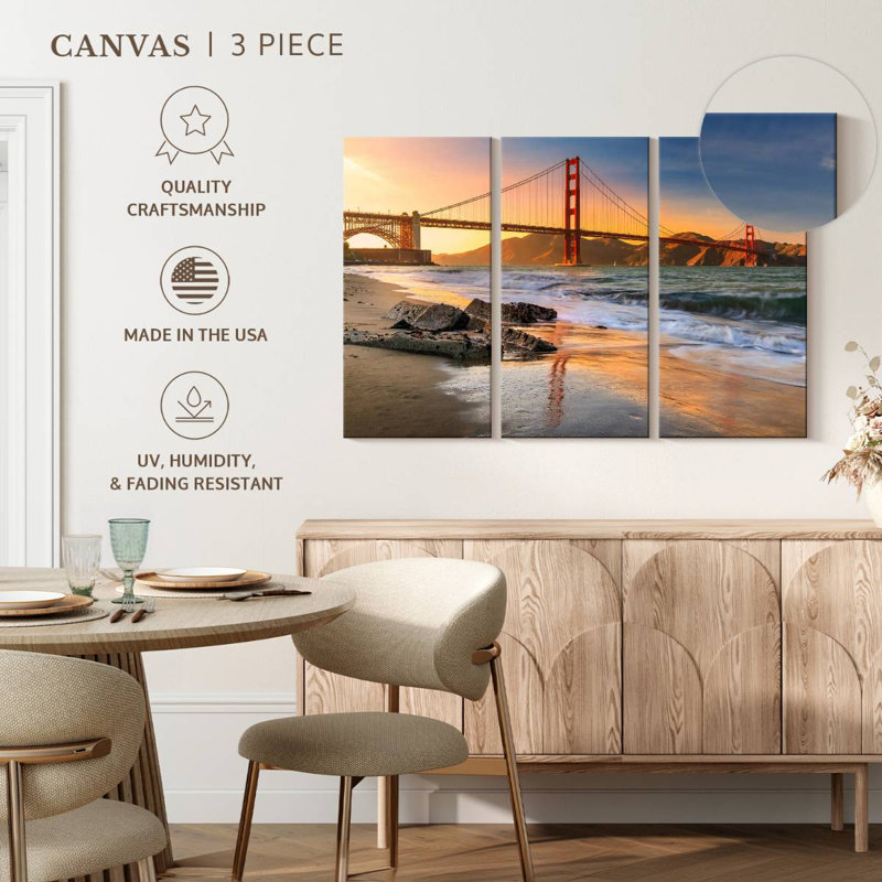 Coucher de soleil au pont Golden Gate, H 32 po x l 50 po