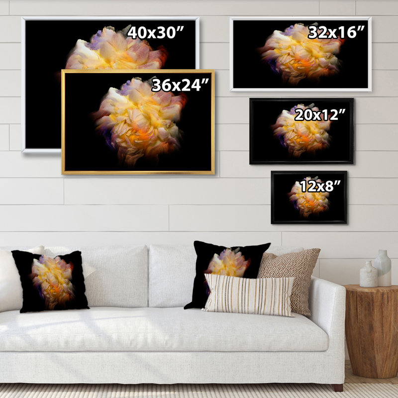 «Yellow Dark Fractal Flower», reproduction de cadre photo sur toile, H 16 po x l 32 po x P 1 po, Cadre flottant noir