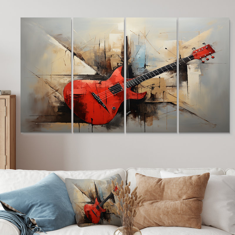 Rustique balalaïka harmonies - musique, art mural 4 pièces pour le salon, H 28 po x l 48 po