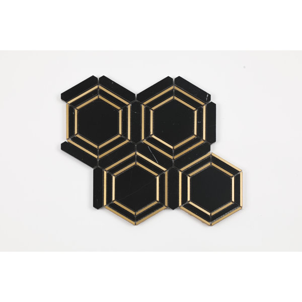 Besdor Black Natural Marble 3 Inch Hexagon Mosaic Tile, Polished, 5 Sheets