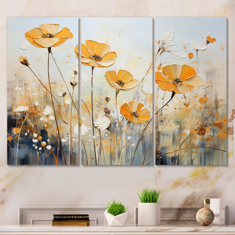 «Meadow Blooming» - Ensemble de décorations murales coquelicots jaunes et blancs, H 28 po x l 36 po x P 1 po