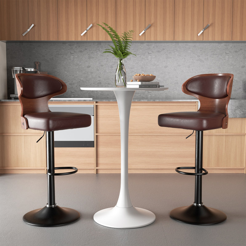Modern Green Microsuede Upholstered Metal Frame Swivel and Height Adjustable Bar Stools Set of 2, Green