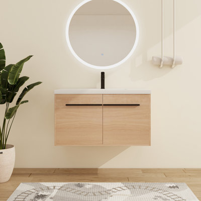Abdurahmon 36" Single Sink Wall Mounted Bathroom Vanity,Floating Vanity with 2 Doors and White Resin Sink Top