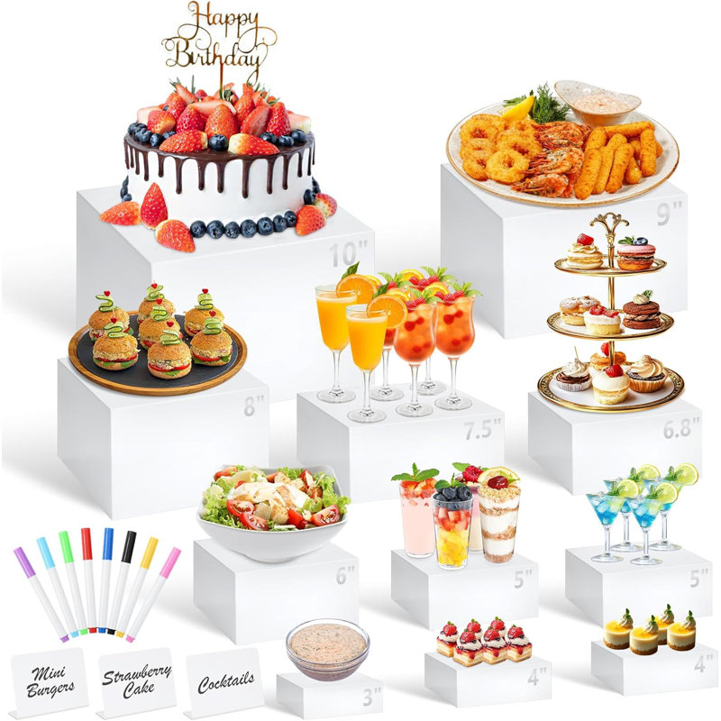 11 Pcs Buffet Risers and Stands with Mini Table Sign and Makers