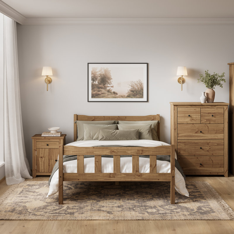Throop Solid Wood Bed, Natural, Double (4'6)