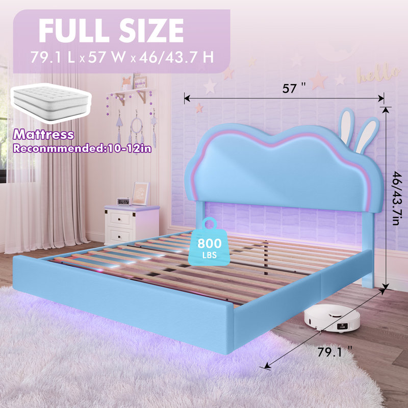Base de lit flottante pour enfant avec tête de lit ajustable Zoomie, bleu, Zoomie, Double, Bleu ciel