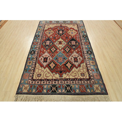 Tapis oriental en laine rouge rétro noué à la main 5 pi 10 po x 9 pi Heriz Heriz