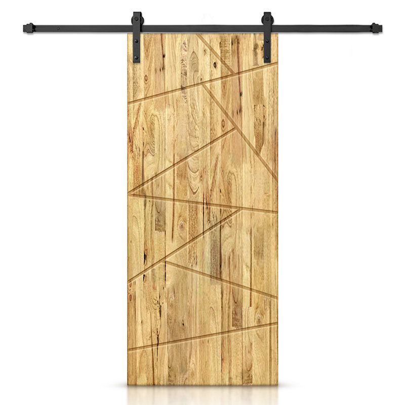 Porte de grange en bois massif lambrissé et métal, Chêne vieilli, H 84 po x l 24 po