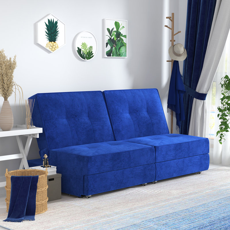 Causeuse inclinable sans accoudoirs de 63,78 po Barboaz, Performance Fabrics Revolution bleu