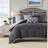 Modern Queen Bedding Sets, Black Multi Jacquard 8 Pc 92 x 96, Contemporary