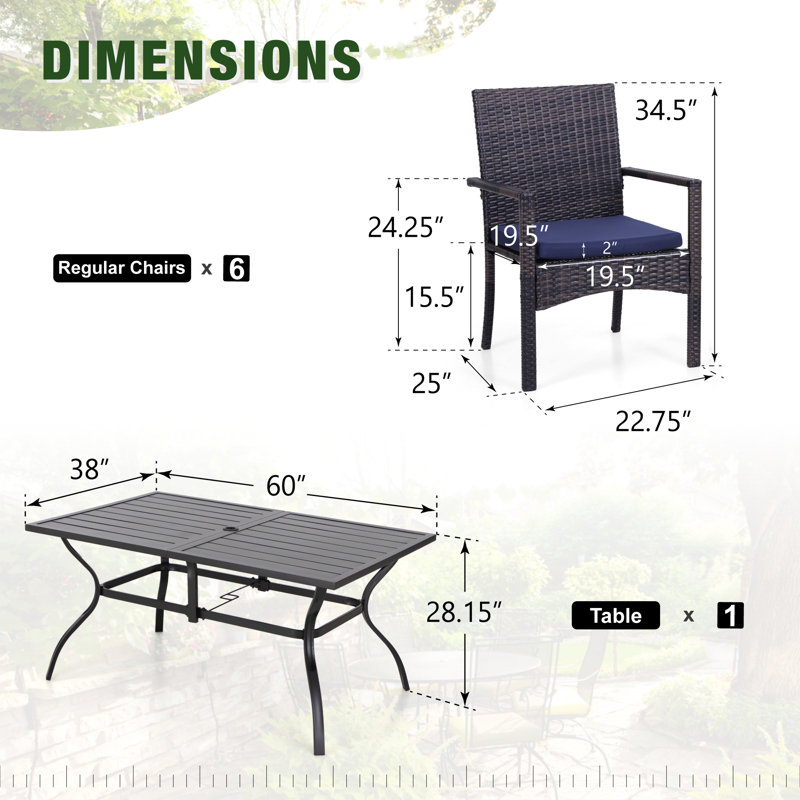 6-Person Patio Dining Set with Rectangular Table
