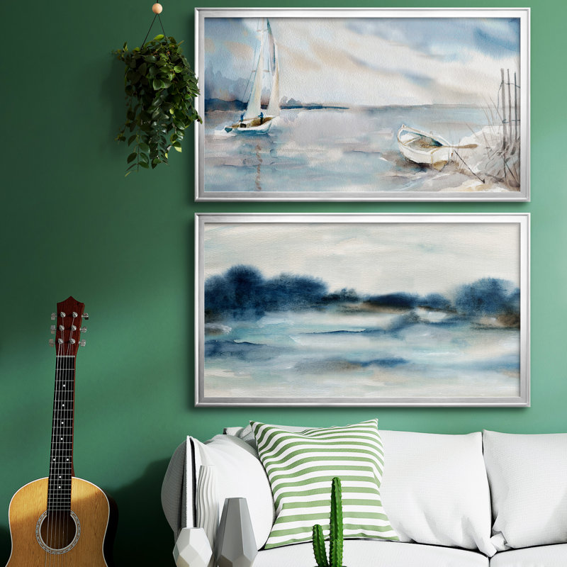 «Panoramic Coast», ensemble de 2 peintures sur toile encadrées, Toile avec cadre noir, H 22,5 po x l 85 po x P 1,5 po