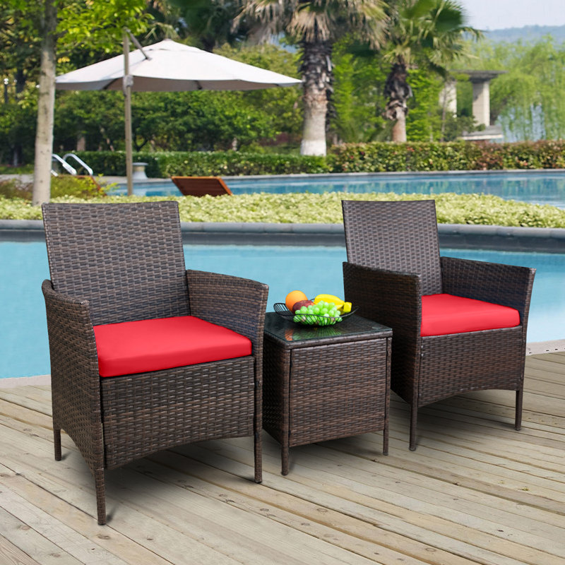 Elkview 2 - Person Patio Conversation Set with Cushions, Red, Brown
