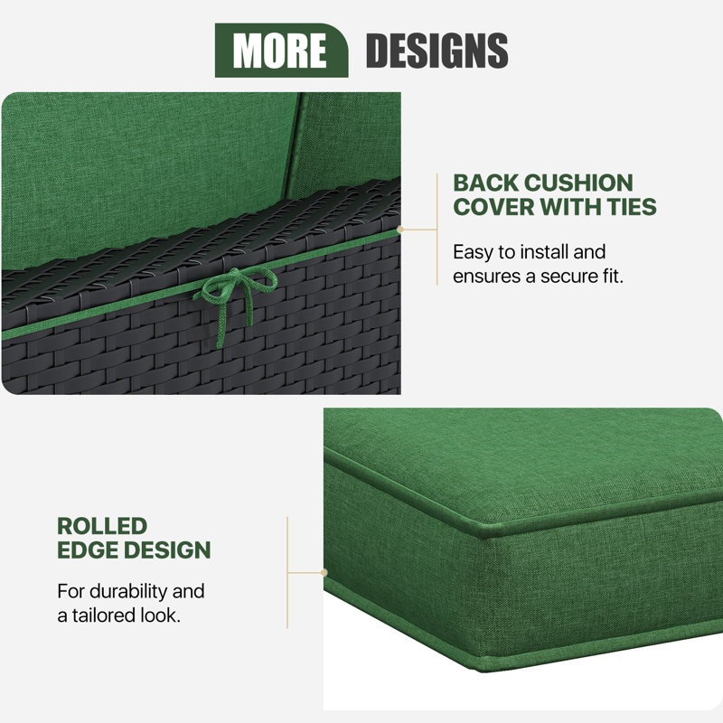 14-Pcs Outdoor Patio Cushion Cover Set  For 6-Seat Sectional Sofa, Covers Only, Green