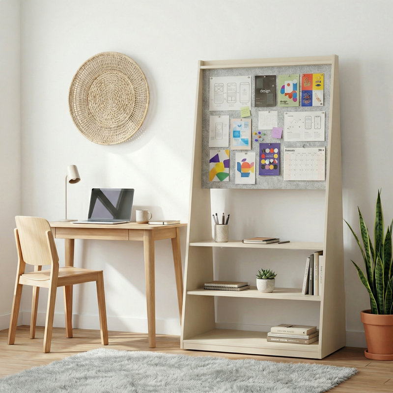 Okeysen - Tableau blanc triangulaire mobile à double face et babillard avec 3 tablettes 75,2 po - Certifié BIFMA