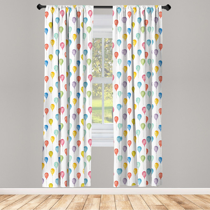 Colorful Window Curtains, Festival Entertainment Carnival Flying Balloons Watercolors Celebration Surprise, Lightweight Decorative Panels with Rod Pocket, Multicolor Semi-Sheer Rod Pocket Sliding Panel