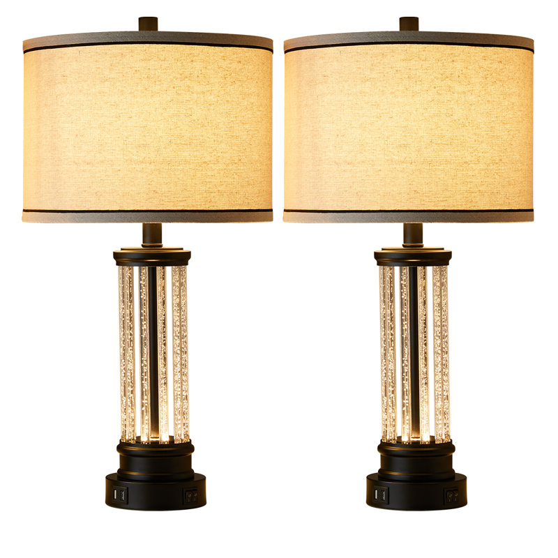 Ensemble de lampes de table 25 "en cristal Dandridge avec veilleuse et ports USB (ensemble de 2)