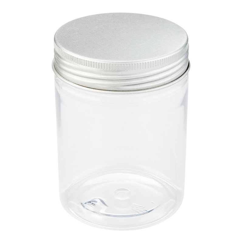 Articles de restaurant - 8,5 oz pots en plastique Mason, 100 pots de rangement hermétiques pour aliments - couvercles en aluminium inclus, ronds, contenants de rangement en plastique transparent pour la cuisine, collations, bonbons, ingrédients, et plus encore