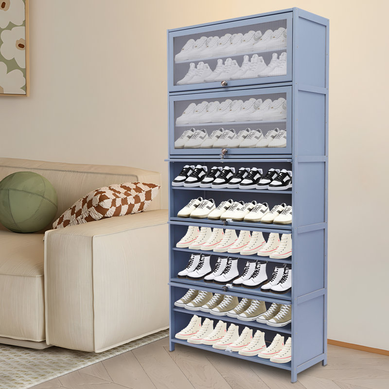Armoire de rangement pour chaussures 35 paires empilables, Bleu-gris
