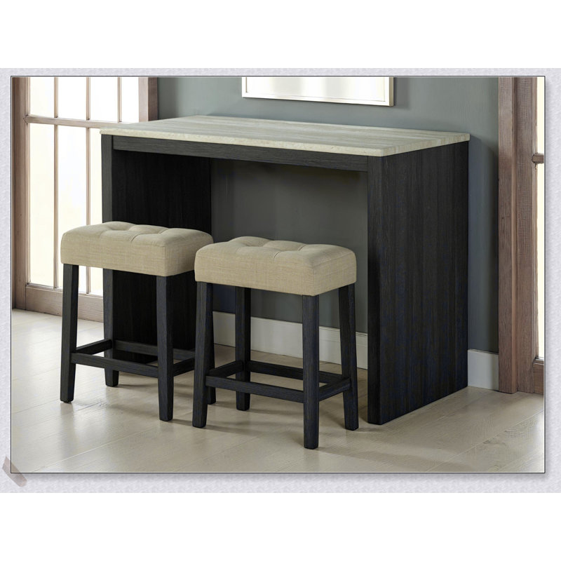 Table de salle à manger bicolore noire avec 2 tabourets et coussins de siège capitonnés en biscuit, parfaite pour les maisons modernes