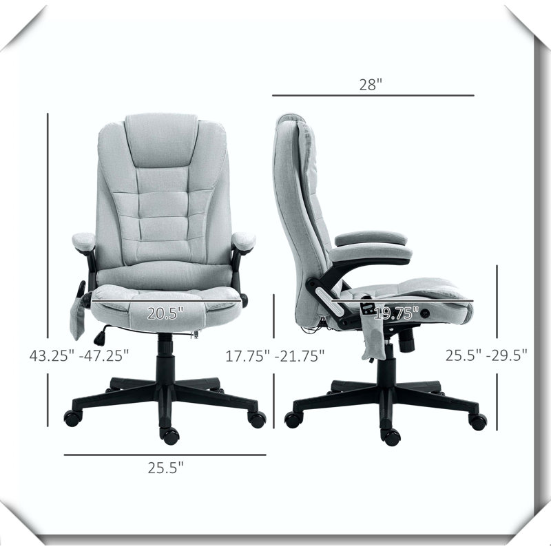 Fauteuil de bureau à haut dossier inclinable et réglable en hauteur, Polyester, Gris clair