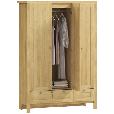 3 Door Armoire Wardrobe Closet with 2 Drawers, 69" Clothing Storage Cabinet with Lockable Large Drawer, Hanging Rod and Storage Shelves for Bedroom, W by Winston Porter