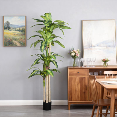 Arbre Dracaena artificiel en pot noir, décor de plante artificielle d'intérieur réaliste