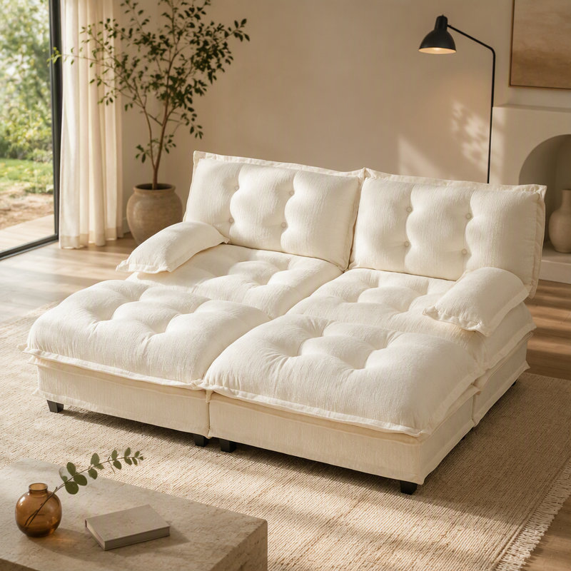 Modular Sectional Cloud Couch with 2 Ottomans, Deep Seat Sofa, Comfy Lattice Cushions, Sleeper Sofa Bed for Versatile Use