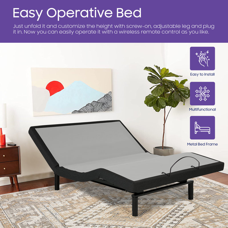 Base de lit réglable à articulation de tête et de pieds avec télécommande sans fil rétroéclairée Marysvale