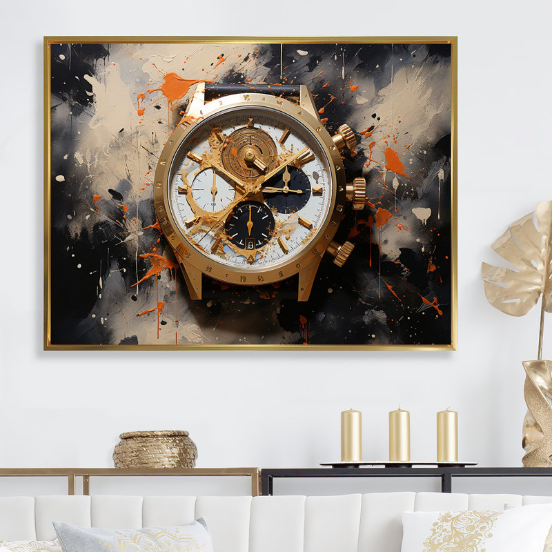 Minimalisme, montre de luxe I sur toile, H 12 po x l 20 po x P 1 po, Cadre flottant doré