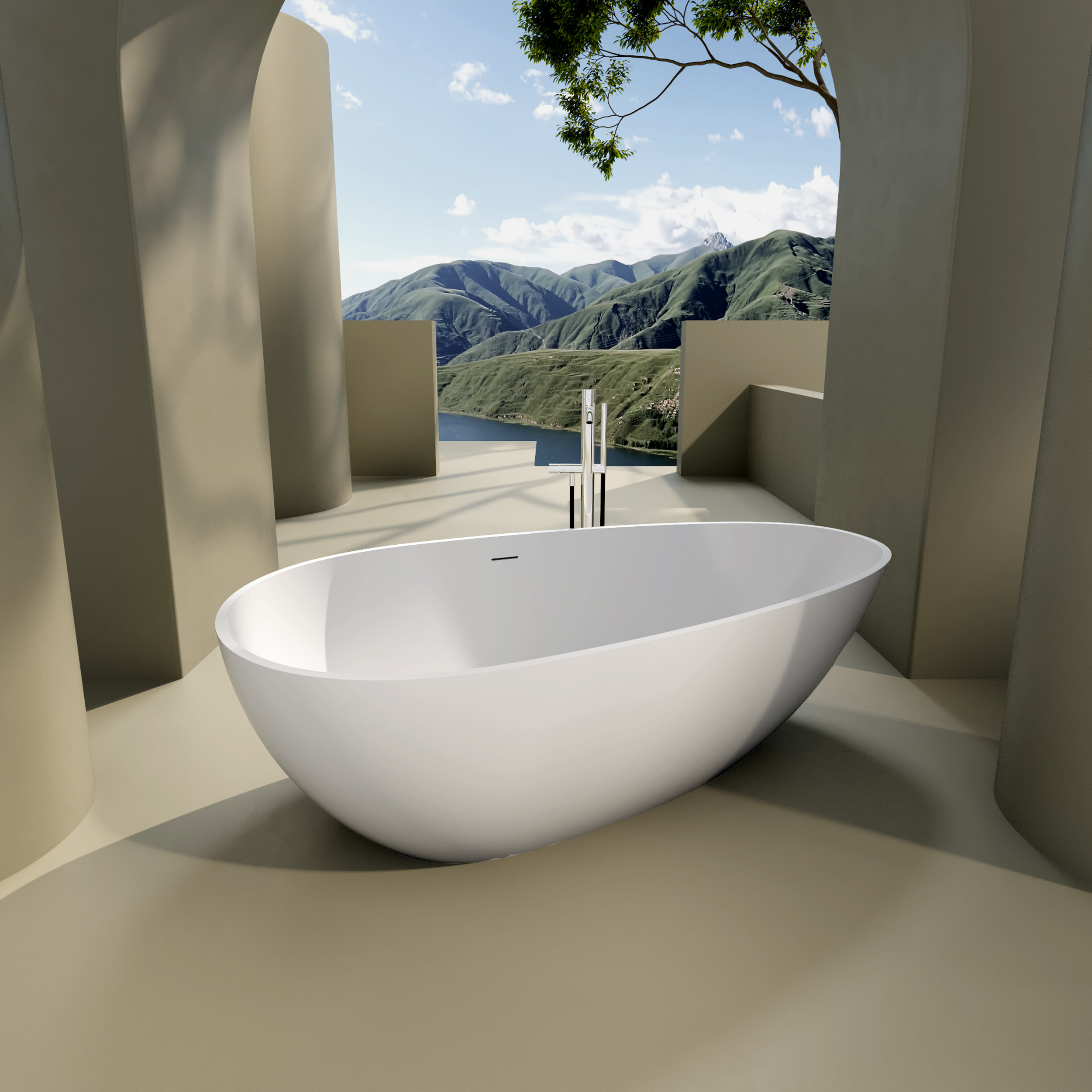 Jeltyprey 66.88'' x 33.5'' Freestanding Polyresin Bathtub Wayfair