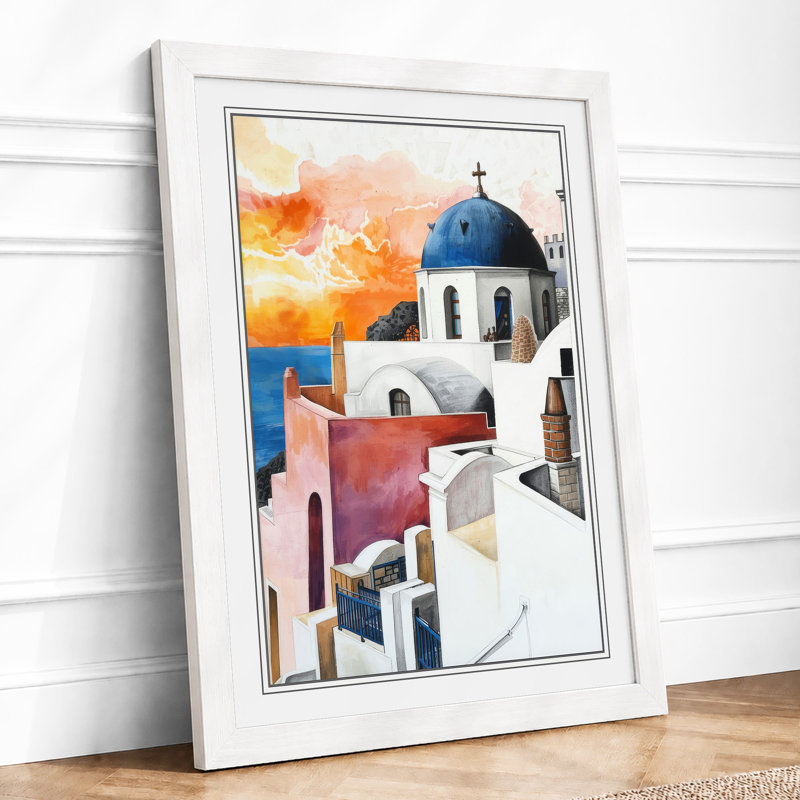 Mediterranean Sunset Coastal - Framed Print, A2 - 59.4 x 42.0 cm, White