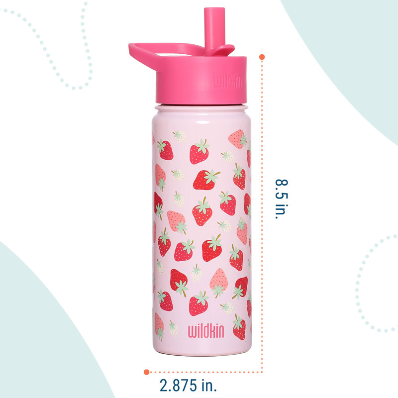 Bouteille d'eau en acier inoxydable 18 oz pour enfants Wildkin - sans BPA, étanche, isolée, facile à nettoyer - patch fraise
