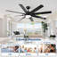 Grands ventilateurs de plafond de 72 pouces avec lumières et télécommande, ventilateur de plafond moderne noir intérieur / extérieur pour la cuisine du salon, moteur CC réversible à 6 vitesses, double finition 8 pales-1326296673-1326296702-1326296690