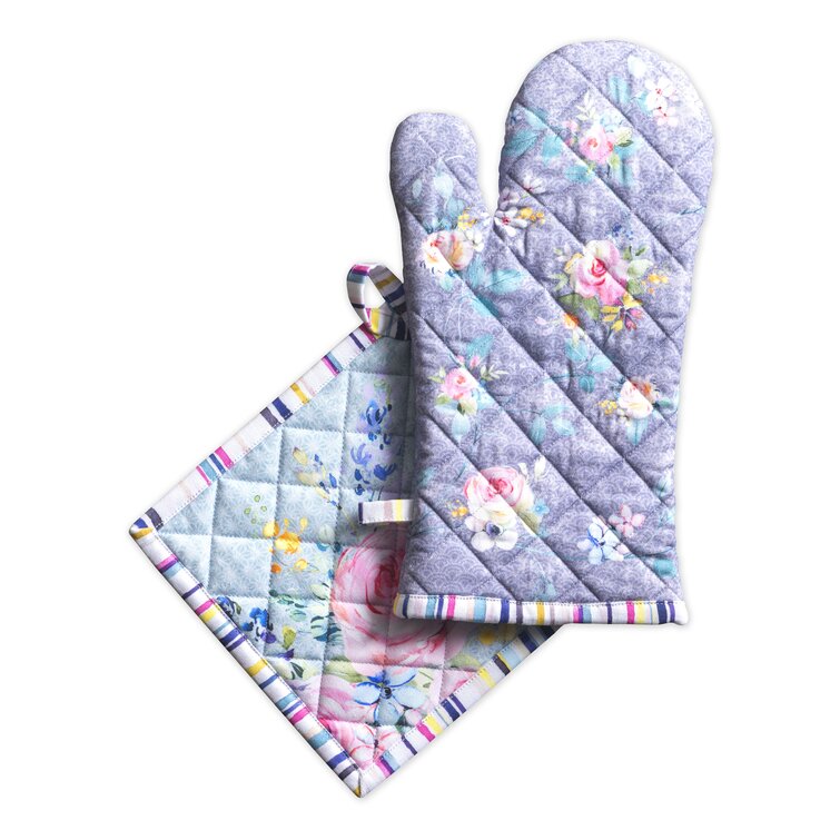 Blue Rose Oven Mitt Set