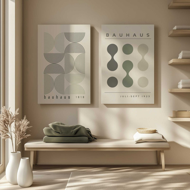 Bauhaus Flow and Composition en vert I, ensemble de 2, H 19 po x l 16 po, Toile tendue