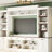 4 Entertainment Wall Unit, Walnut Tv Stand For Up To 70" Tvs, White Mid-Century Console With Wine Rack And Bookshelf Adjustable Shelves